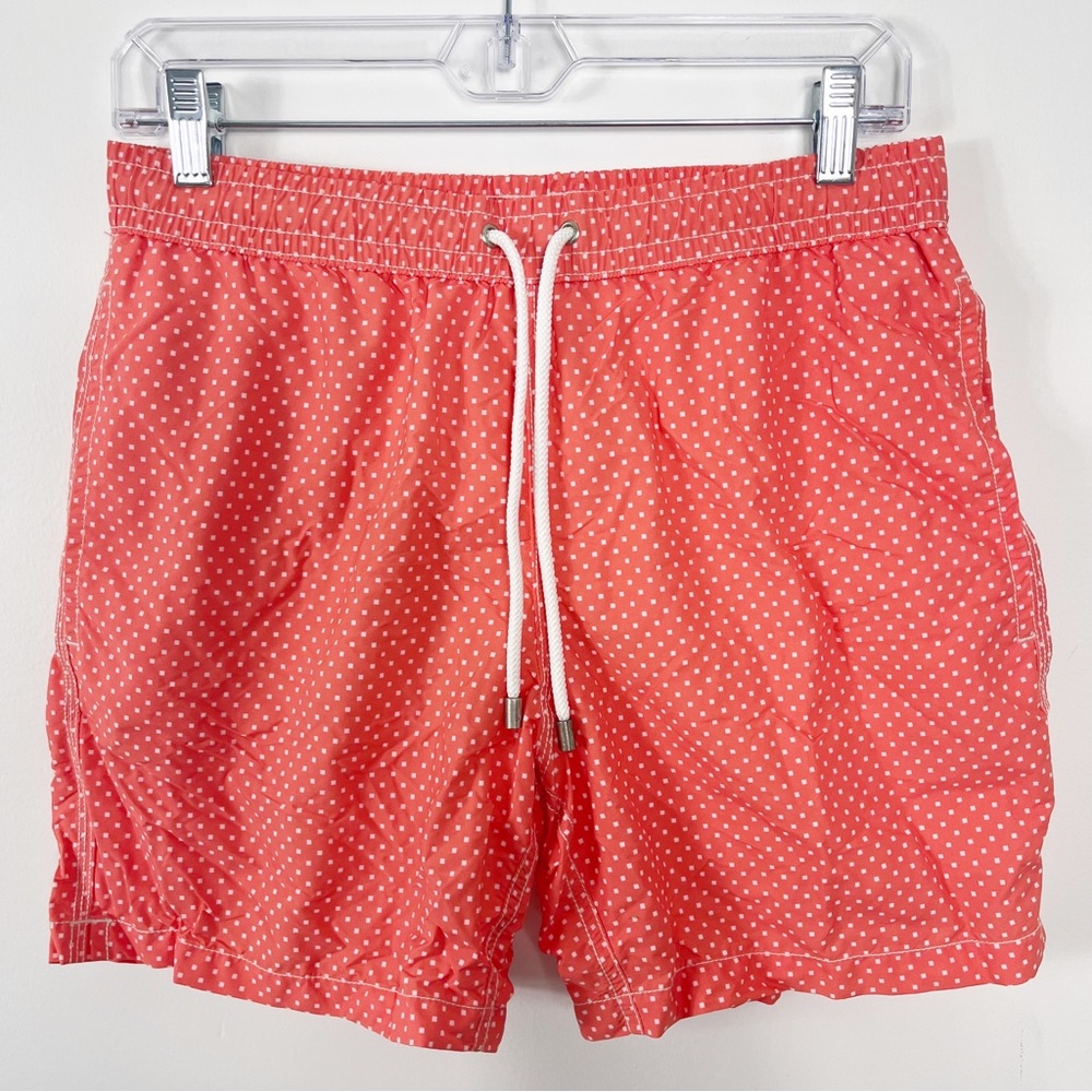 Hartford Nylon Woven Dot Printed Swim Trunk Shorts Size Small NWT Orange White